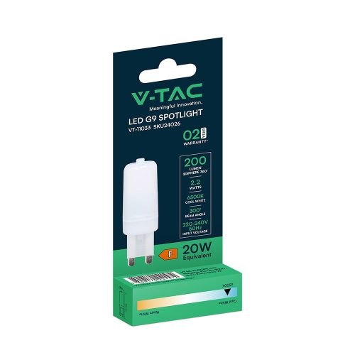 V-TAC G9 LED égő 230V 2,2W hideg fehér - SKU 24026