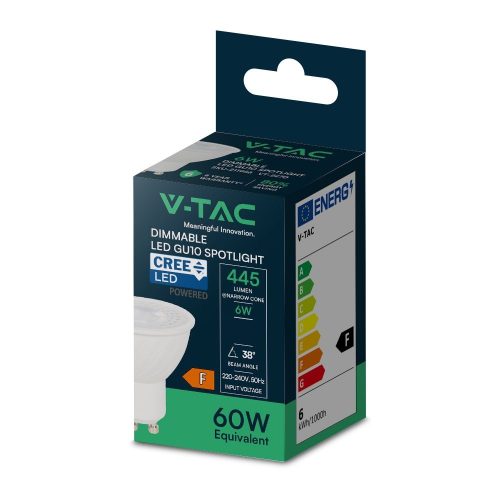 V-TAC CREE GU10 LED spot égő dimmelhető 6W természetes fehér 38° - SKU 211966