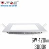 V-TAC süllyeszthető mennyezeti szögletes LED panel 6W meleg fehér - SKU 4863