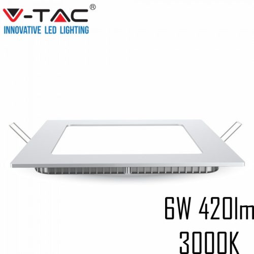V-TAC süllyeszthető mennyezeti szögletes LED panel 6W meleg fehér - SKU 4863