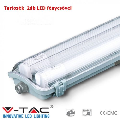 V-TAC armatúra 2 db LED fénycsővel 60cm 20W IP65 hideg fehér - SKU 6466