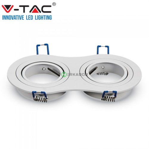V-TAC GU10 LED 2 foglalatos spotlámpa keret, fehér billenthető lámpatest - SKU 3601