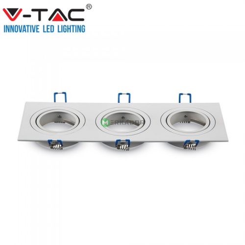 V-TAC GU10 LED 3 foglalatos spotlámpa keret, fehér billenthető lámpatest - SKU 3609