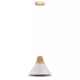   V-TAC fehér alumínium+fa csillár, függeszték E27 foglalattal - SKU 3756