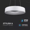 V-TAC 30W dimmelhető csillár, fehér búrával, beépített LED fényforrással, meleg fehér - SKU 3995