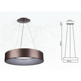   V-TAC 30W dimmelhető csillár, kávébarna búrával, beépített LED fényforrással, meleg fehér - SKU 3997