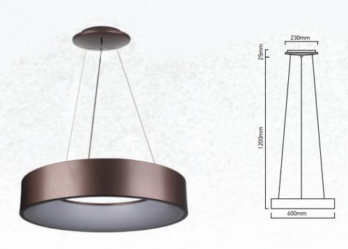 V-TAC 30W dimmelhető csillár, kávébarna búrával, beépített LED fényforrással, meleg fehér - SKU 3997