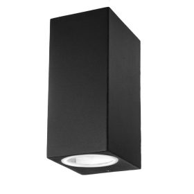   V-TAC kültéri, szögletes, fekete fali lámpa, 2xGU10 foglalattal - SKU 7511