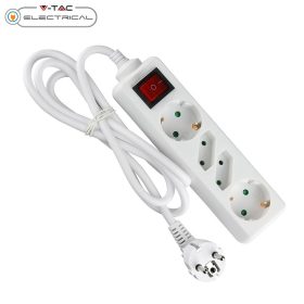   V-TAC fehér elosztó 4db aljzattal, kapcsolóval, 1.5m kábel - SKU 8770