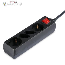   V-TAC fekete elosztó 4db aljzattal, kapcsolóval, 1.5m kábel - SKU 8771