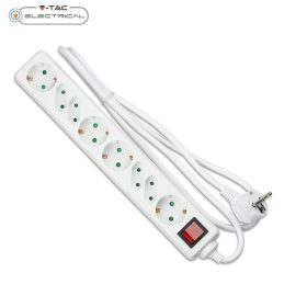   V-TAC fehér elosztó 8db aljzattal, kapcsolóval, 1.5m kábel - SKU 8772