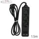 V-TAC fekete elosztó 3db aljzattal, 2db USB csatlakozó, 1.5m kábel - SKU 8776
