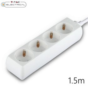 V-TAC fehér elosztó 4db aljzattal, 1.5m kábel - SKU 8756
