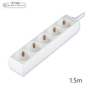 V-TAC fehér elosztó 5db aljzattal, 1.5m kábel - SKU 8758