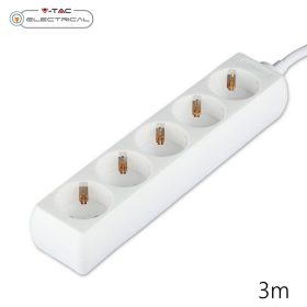 V-TAC fehér elosztó 5db aljzattal, 3m kábel - SKU 8759