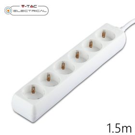 V-TAC fehér elosztó 6db aljzattal, 1.5m kábel - SKU 8760