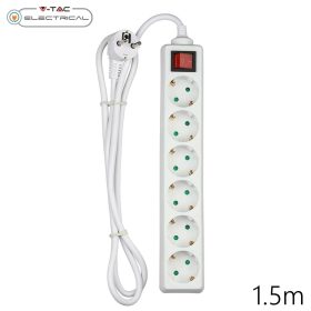   V-TAC fehér elosztó 6db aljzattal, kapcsolóval, 1.5m kábel - SKU 8768