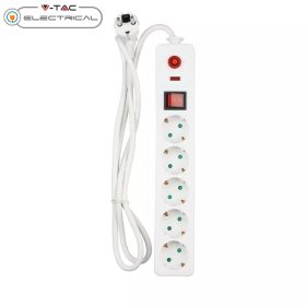   V-TAC elosztó 5db aljzattal, kapcsolóval, 1.4m kábel - SKU 8818