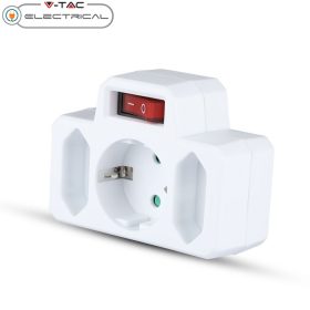 V-TAC fali elosztó 3db aljzattal, kapcsolóval - SKU 8788