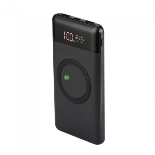 V-TAC fekete, 10000mAh powerbank vezeték nélküli töltővel, kijelzővel - SKU 8905