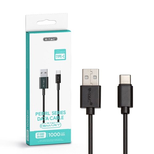 V-TAC fekete, USB - Type-C 1m hálózati kábel - SKU 8483