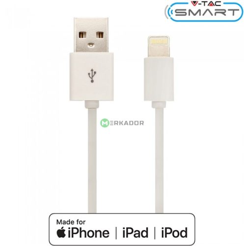 V-TAC MFi licences iPhone 1.5m hálózati kábel, lightning kábel, fehér - SKU 8453
