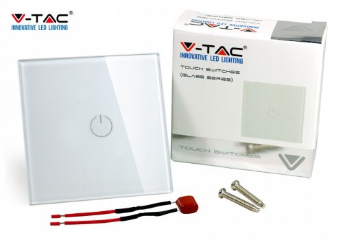 V-TAC fehér, üveg, fali érintőkapcsoló, 1 pólusú - SKU 8354