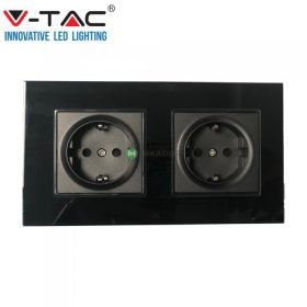 V-TAC fekete, üveg, 2x fali aljzat - SKU 8401