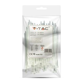   V-TAC fehér, műanyag gyorskötöző 2.5x100mm, 100db/csomag - SKU 11159