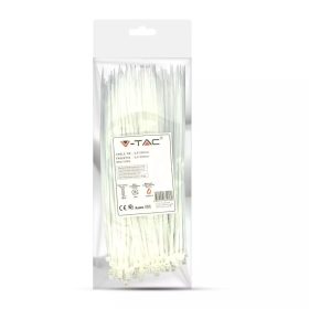   V-TAC fehér, műanyag gyorskötöző 2.5x200mm, 100db/csomag - SKU 11163