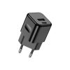 V-TAC fali 20W töltő, utazó adapter, Power Delivery, USB és Type-C csatlakozóval, fekete - SKU 6677