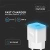 V-TAC fali 30W töltő, utazó adapter, Power Delivery, USB és Type-C csatlakozóval, fehér - SKU 6680