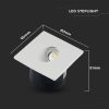 V-TAC 3W beltéri COB LED lépcsővilágítás, szögletes, meleg fehér, 90 Lm/W - SKU 211209