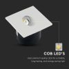 V-TAC 3W beltéri COB LED lépcsővilágítás, szögletes, meleg fehér, 90 Lm/W - SKU 211209