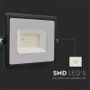 V-TAC E-széria LED reflektor 30W meleg fehér, fekete házzal - SKU 215952
