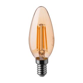   V-TAC 4W borostyán E14 filament C35 LED gyertya égő, 2200K - SKU 217113