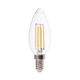   V-TAC 6W E14 meleg fehér filament C35 LED gyertya égő, 100 Lm/W - SKU 217423