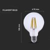 V-TAC 4W E27 természetes fehér filament G95 LED égő, 210 Lm/W - SKU 2995