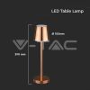 V-TAC 3W rózsaarany, érintéssel vezérelhető akkumulátoros LED lámpa, meleg fehér - SKU 10189