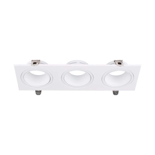 V-TAC téglalap GU10 3 foglalatos LED spotlámpa keret, fehér lámpatest - SKU 10299