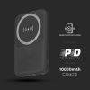 V-TAC 10000mAh powerbank, MagSafe vezeték nélküli töltéssel, fekete - SKU 23038