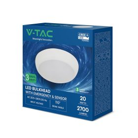   V-TAC CREE LED állítható teljesítményű, szenzorral és vészakkus CCT lámpa IP54 - SKU 812-24-6