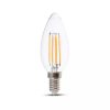 V-TAC 6W E14 meleg fehér filament C35 gyertya LED égő, 130 Lm/W - SKU 212848