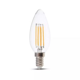   V-TAC 6W E14 meleg fehér filament C35 gyertya LED égő, 130 Lm/W - SKU 212848