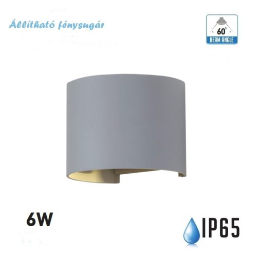 V-TAC szürke kültéri fali lámpa állítható fénysugárral - IP65, 6W, meleg fehér - 7083