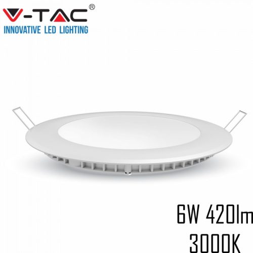 V-TAC süllyeszthető alumíniumházas kerek LED lámpa panel - 6W, meleg fehér - 4854