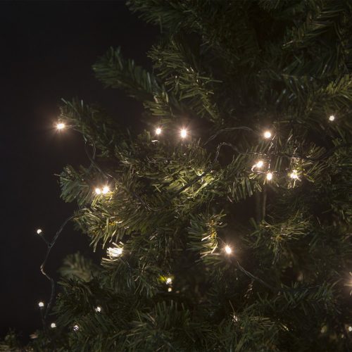100 LED-es, 5m-es meleg fehér fényfüzér, hálózati csatlakozóval, 8 programmal