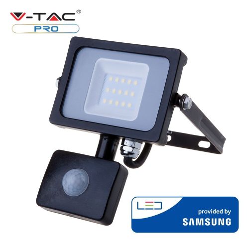 V-TAC mozgásérzékelős 10W SMD LED reflektor fekete házas - 4000K - Samsung chip - 437