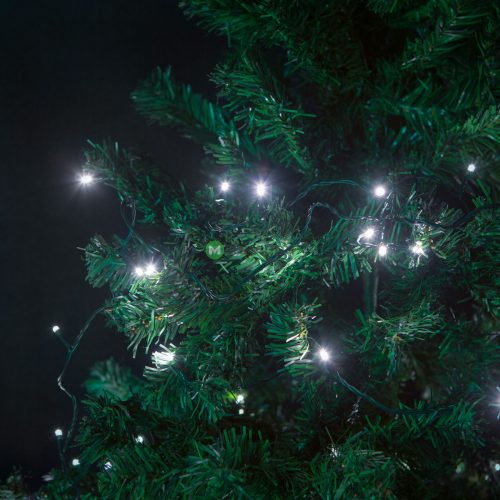 200 LED-es, 10m-es hideg fehér fényfüzér, hálózati csatlakozóval, 8 programmal