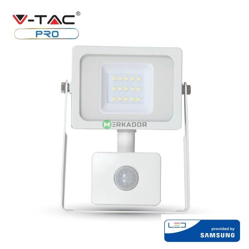 V-TAC mozgásérzékelős 10W SMD LED reflektor fehér házas - 4000K - Samsung chip - 434